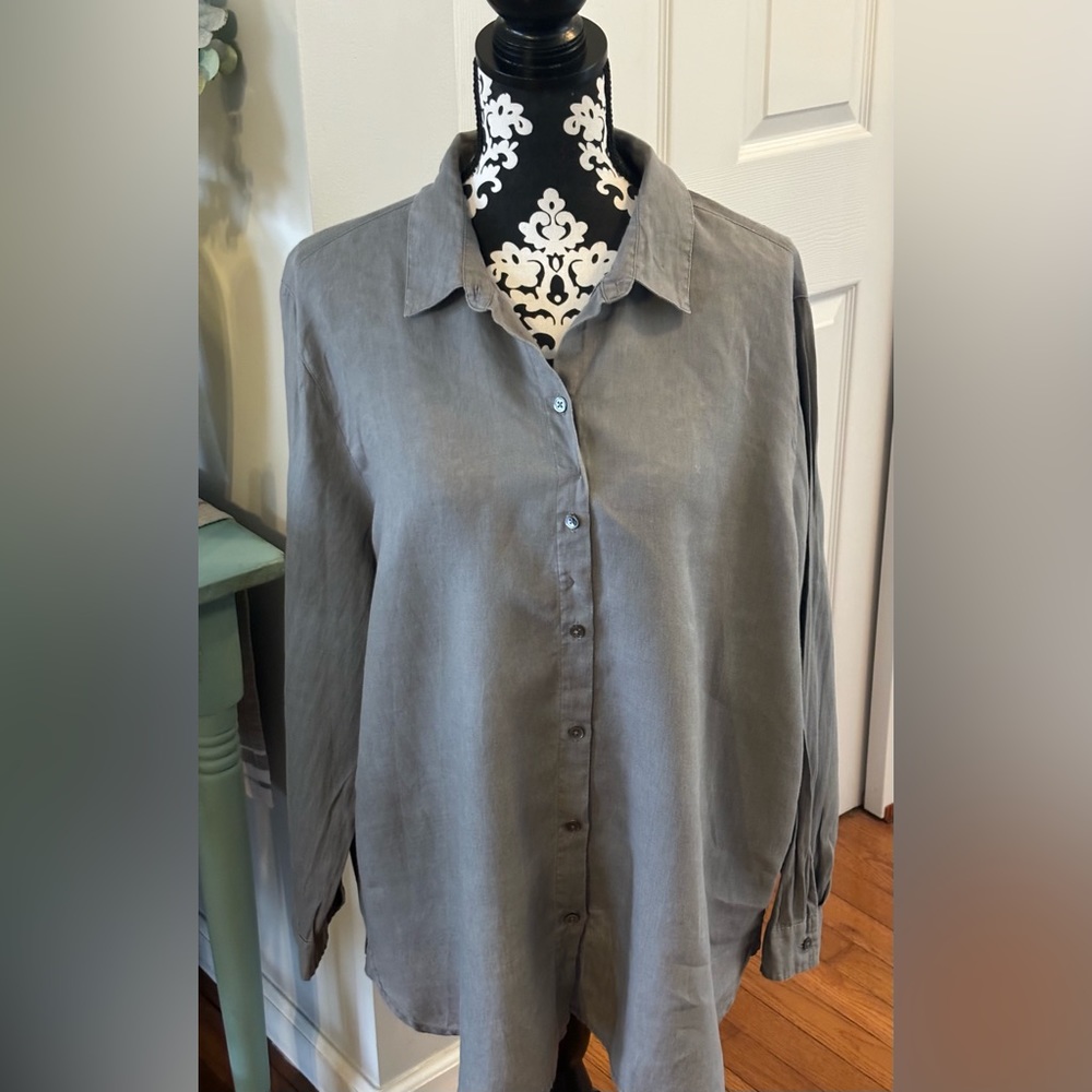 J Jill Love Linen Womens Size XL Shirt Button Front Long Sleeve Gray - Picture 2 of 12